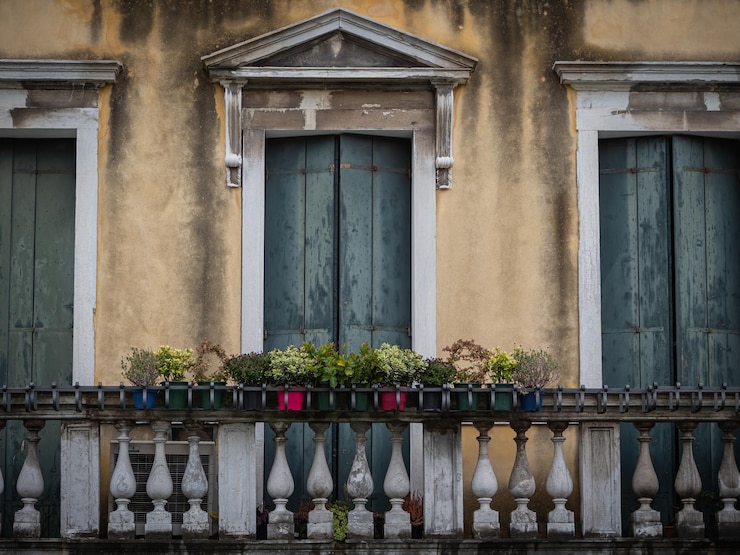 Foto piante in vaso sulla finestra di un edificio