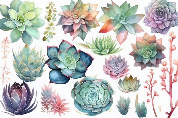 Piante succulente come sfondo vista superiore Illustrazione generativa per il design del banner