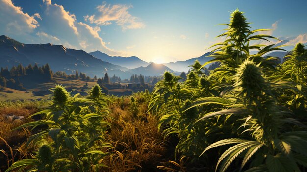 Piante verdi di cespugli di cannabis naturali che crescono in natura