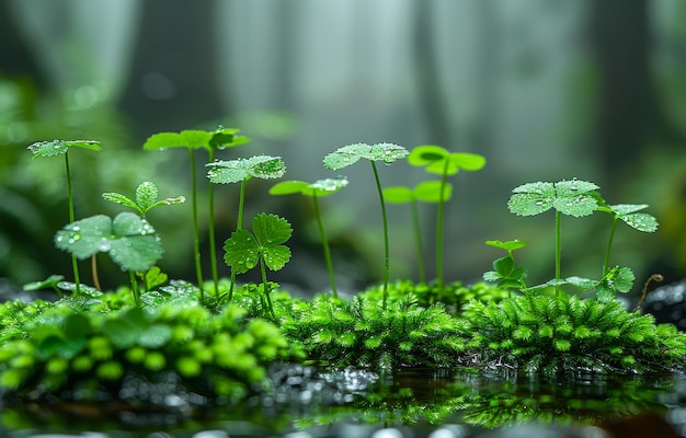 Piante verdi e acqua nella foresta