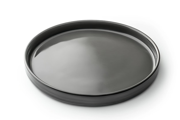Piastra di ceramica vuota piastra rotonda grigia isolata su sfondo bianco con percorso di ritaglio