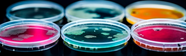 Piastre Petri con batteri in laboratorio IA generativa