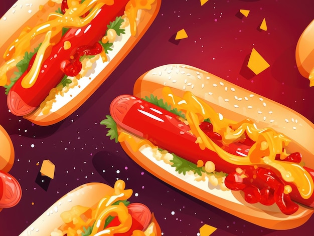 Piastrelle senza giunte stile Hot Dog disegnato AI generativa