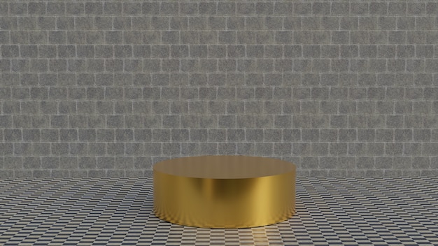 Piattaforma 3D Gold su sfondo grigio muro di mattoni