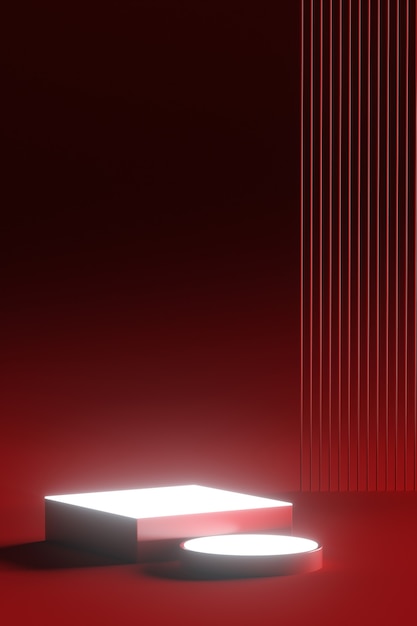 piattaforma 3d su sfondo rosso. Podio per le prestazioni o la presentazione. piedistallo vuoto. rendering 3d