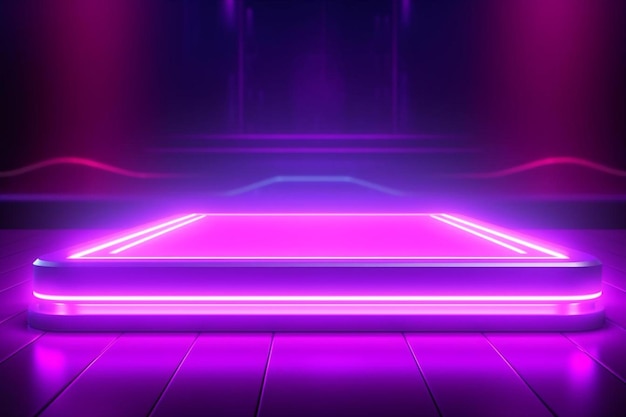Piattaforma a podio al neon con sfondo a effetto luminoso