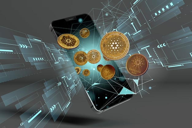 Piattaforma blockchain Cardano con smartphone