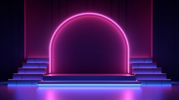 piattaforma di podio al neon con sfondo a effetto luminoso