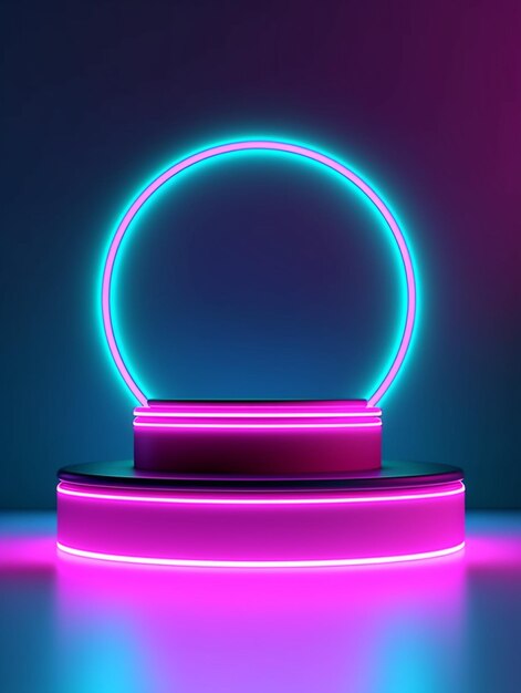 piattaforma di podio al neon con sfondo a effetto luminoso