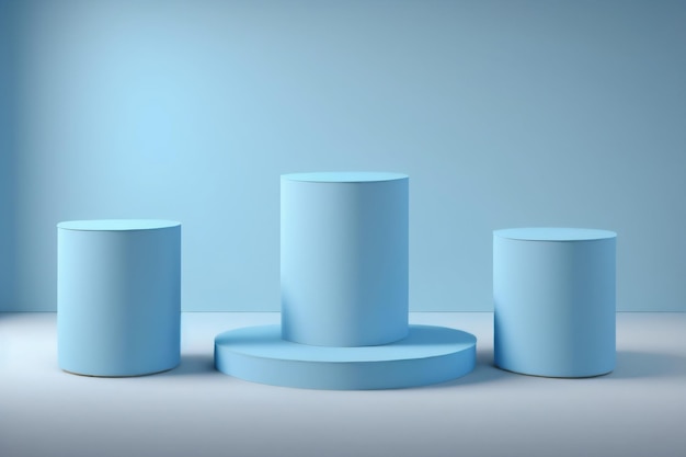 piattaforma di visualizzazione del prodotto del piedistallo del podio del cilindro blu per lo sfondo del posizionamento del prodotto
