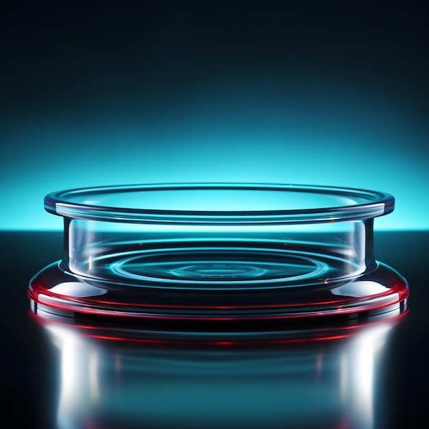 Piattaforma rotonda in vetro con anello al neon