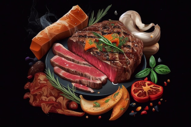 Piatti di carne e bistecche AI Generato