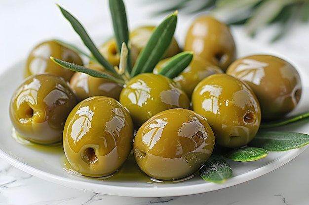 Piatto bianco ricoperto di olive verdi