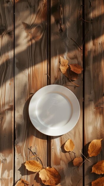 Piatto bianco su tavolo di legno