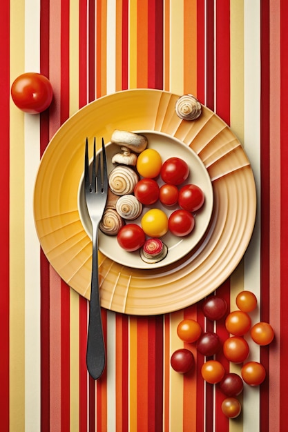Piatto colorato di cibo con verdure e una forchetta