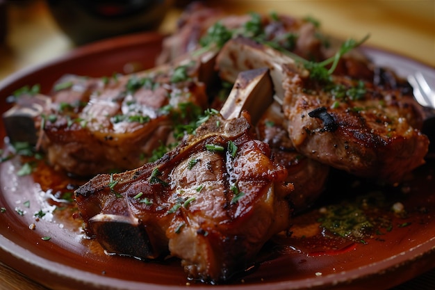 Piatto con agnello in cima Lo stile è a più strati e delizioso