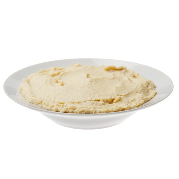 Piatto con crema di hummus a base di purea di ceci cotti