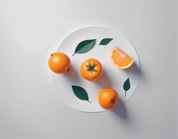 piatto con mandarini gustosi e fette di arance su sfondo bianco piatto con mandarini gustosi un