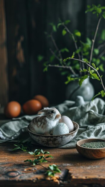 Piatto con uova di Pasqua su sfondo scuro