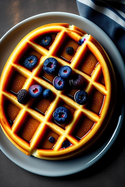 Piatto con waffle belga e mirtilli