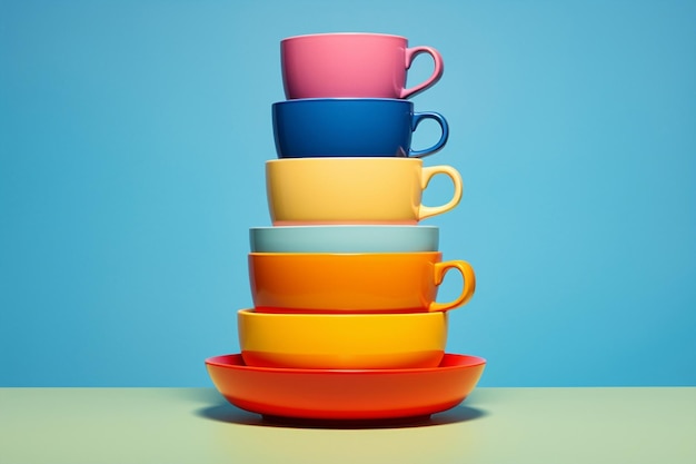 Piatto cucina bevanda sfondo colazione caffè giallo blu tazza cibo set da tè piattino tazza rossa bevanda pulita impilamento ceramica vuota
