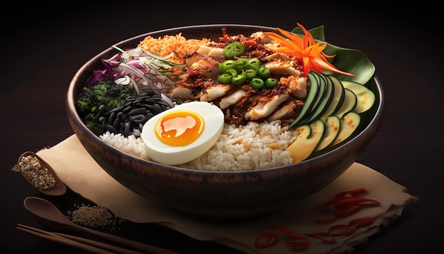 piatto di Bibimbap, un'insalata di riso calda popolare in Corea