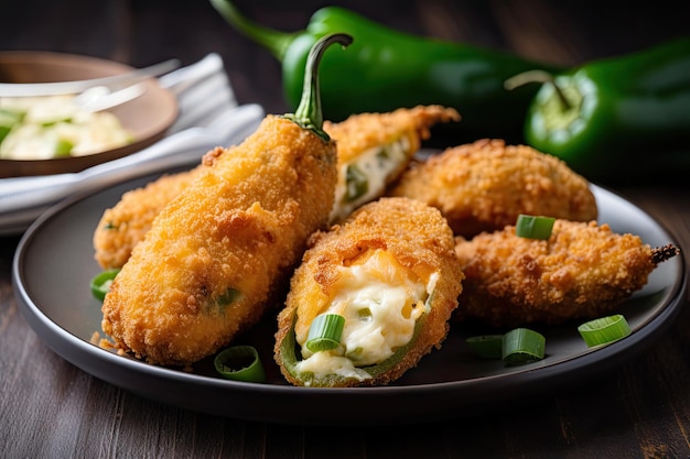 Piatto di jalapeno poppers con formaggio appiccicoso creato con l'IA generativa