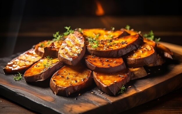 Piatto di melanzane alla griglia su un tavolo di legno