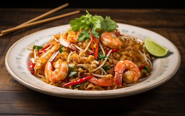 Piatto di noodle fritti thailandesi IA generativa