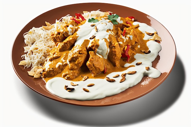 Piatto di pollo tikka masala con salsa cremosa e mix di spezie creato con ai generativo