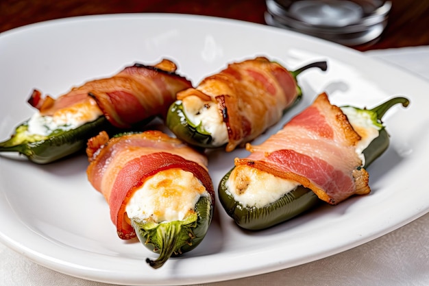 Piatto di poppers jalapeno con crema di formaggio e ripieno di pancetta creato con ai generativo