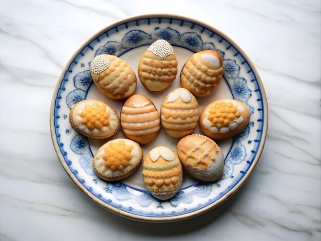 piatto di porcellana con biscotti di uova di Pasqua