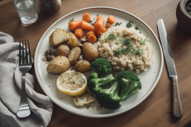 Piatto di semplici deliziosi pasti zerowaste facili da preparare creati con l'IA generativa