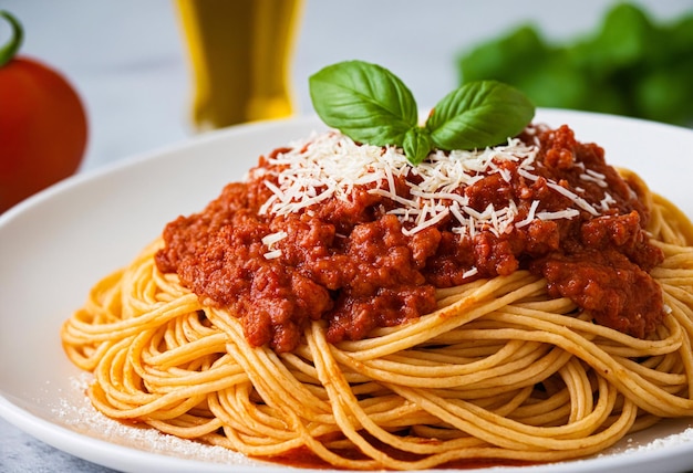 Piatto di spaghetti coperto di salsa marinara e formaggio parmigiano grattugiato