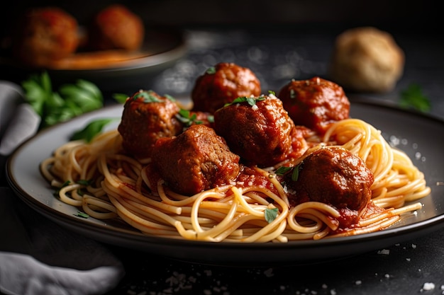 Piatto di spaghetti e polpette fatti in casa