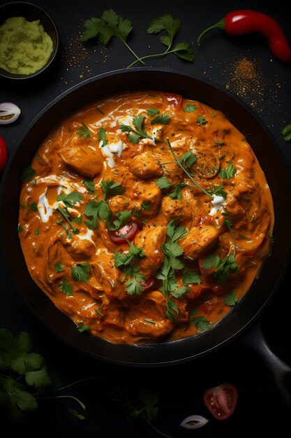 Piatto di Tikka Masala di pollo con salsa di pomodoro cremosa ricco e sito web della cultura culinaria indiana