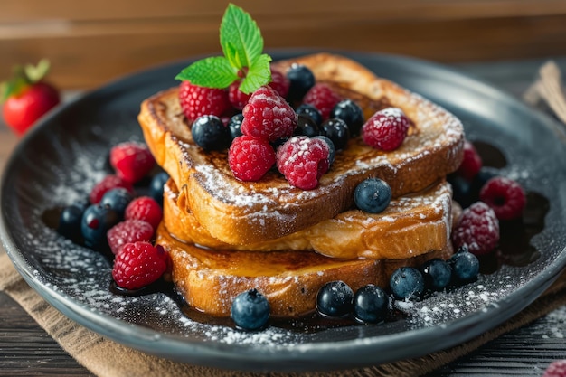 Piatto di toast francesi con bacche fresche Colazione generativa AI