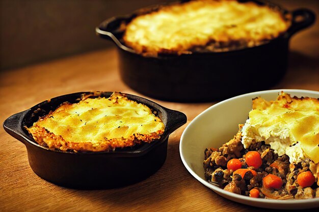 Piatto di torta di pastori al forno di verdure e carne per cena