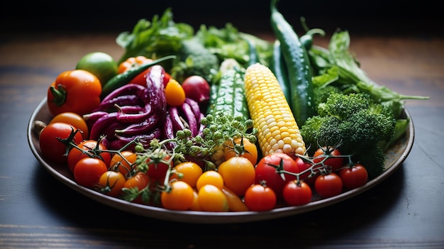 Piatto di verdure fresche disposte ad arte