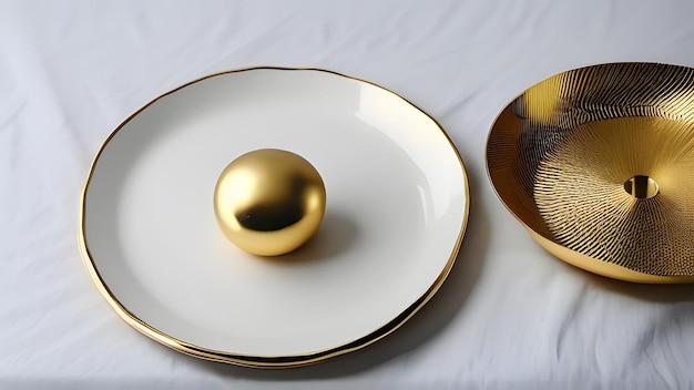 Piatto in porcellana per modellazione 3D e materiale oro