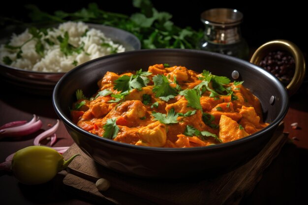 Piatto indiano al curry rosso con costole di maiale e patate