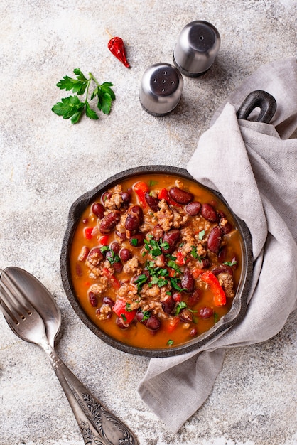 Piatto messicano tradizionale chili con carne