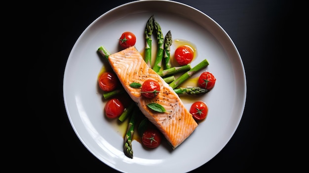 Piatto Pronto di Salmone con Asparagi e Pomodorini