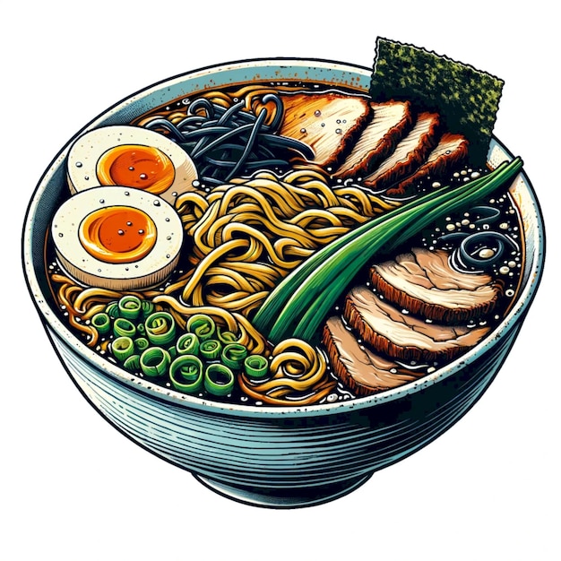 piatto ramen tipico del cibo giapponese illustrazione sullo sfondo bianco