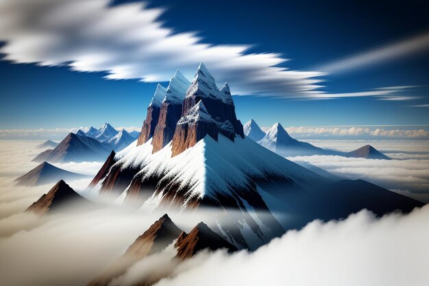 Picche di montagna sotto cielo blu e nuvole bianche paesaggio naturale carta da parati fotografia di sfondo