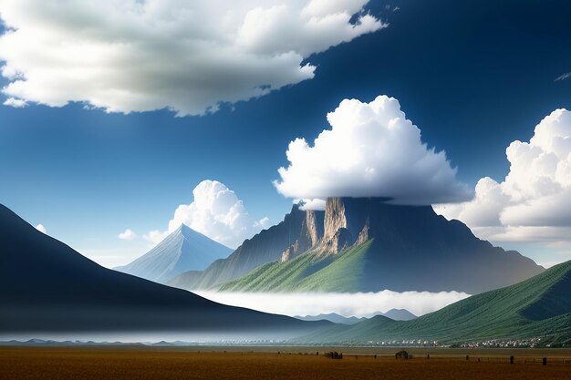 Picche di montagna sotto cielo blu e nuvole bianche paesaggio naturale carta da parati fotografia di sfondo