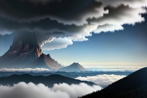 Picche di montagna sotto cielo blu e nuvole bianche paesaggio naturale carta da parati fotografia di sfondo