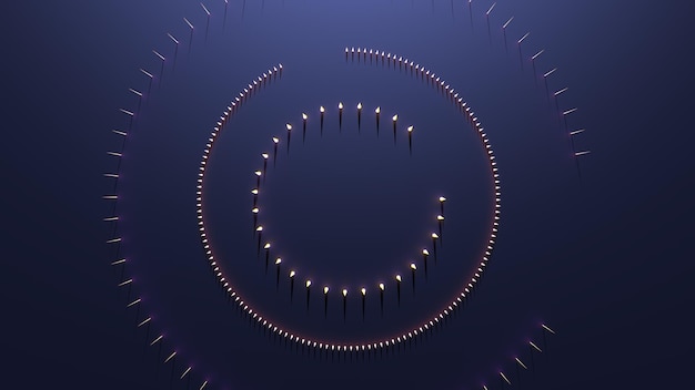 Picchi al neon luminosi Cerchi di spine Illustrazione di rendering 3D di astrazione al neon