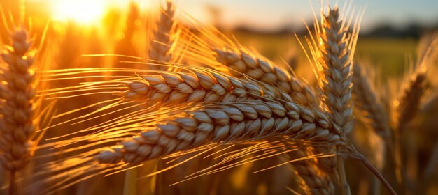 Picchi di segale matura in primo piano sole con soft focus Spighe di grano dorato