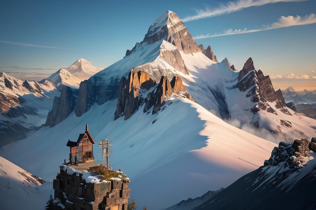 Picco di montagna ad alta quota Picco di montagna di neve Sfondo Wallpaper Illustrazione Natura Paesaggio